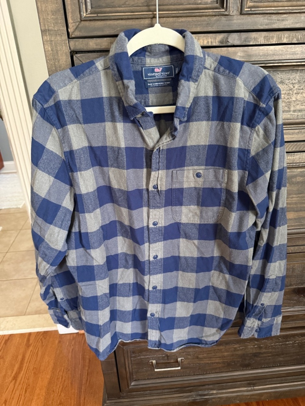 Vineyard Vines Blue and Gray Plaid Button-Down Shirt